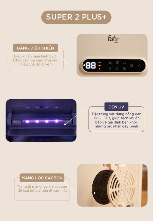 MÁY TIỆT TRÙNG SẤY KHÔ UVC - SUPER 2 PLUS + FATZBABY FB4766SL - Ảnh 9